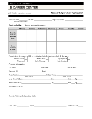 Generic Student Employment Application Template