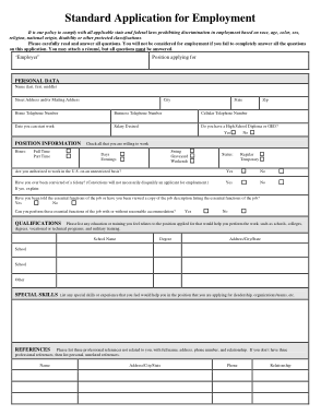 Printable Standard Application for Employment Template