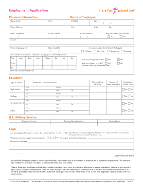Professional Employee Application Form Template