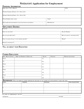 Free Download PDF Books, Restaurant Employee Application Form Template