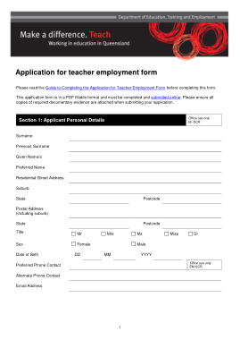 Sample Application for Teacher Employment Form Template