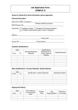 Sample Employment Application Form Sample2 Template