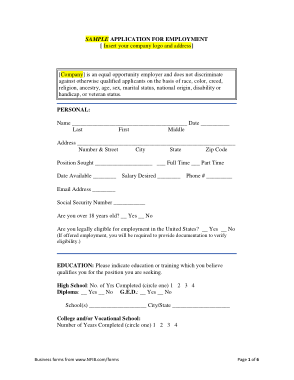 Simple Employment Application Form Sample Template