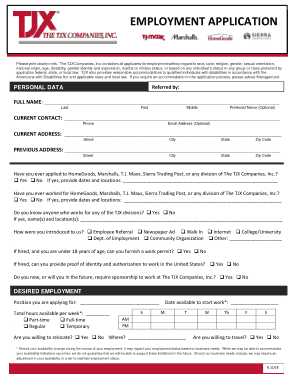 TJX Application for Employment Template