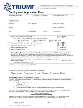 TRIUMF Employee Application Form Template