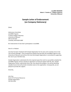 Company Endorsement Letter Template