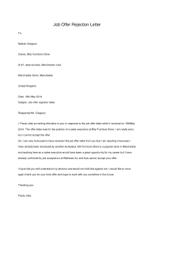 Job Offer Rejection Letter Template