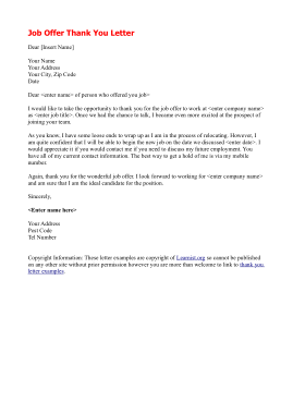 Thank You Job Offer Letter Template