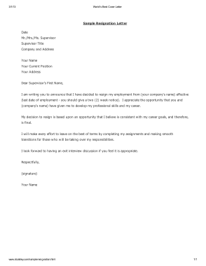 Basic Job Resignation Letter Template