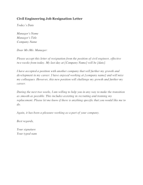 Civil Engineering Job Resignation Letter Template
