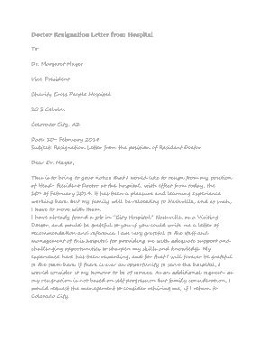 Doctor Resignation Letter From Hospital Template