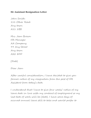 Hr Assistant Resignation Letter Template