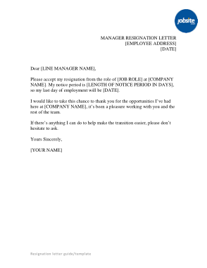 Manager Position Resignation Letter Template