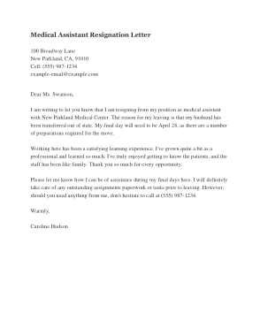 Medical Assistant Resignation Letter Template