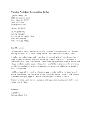 Nursing Assistant Resignation Letter Template