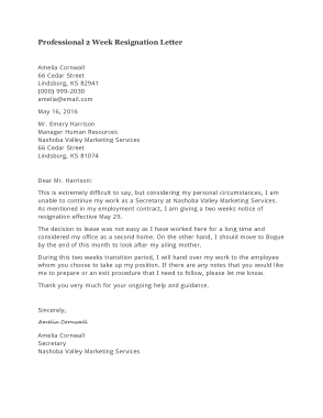 Professional Week Resignation Letter Template