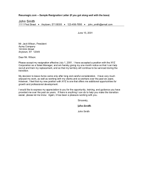 Resignation Cover Letter Template