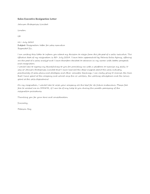 Sales Executive Resignation Letter Template
