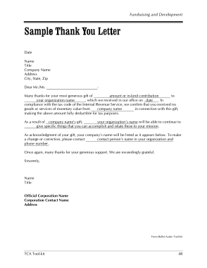 Sample Donation Thank You Letter Template