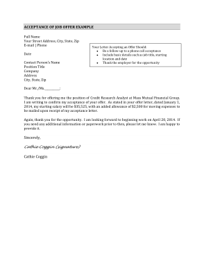 Thank You Letter for Acceptance of Job Offer Example Template