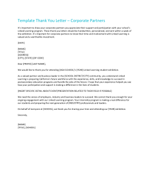 Thank You Letter Template for Corporate Partners Template