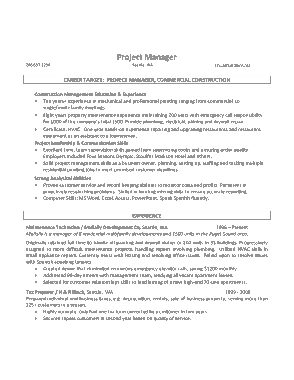 Free Download PDF Books, Construction Resume Template