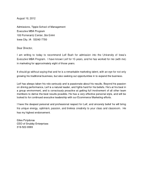 Letter of Recommendation for MBA Sample Template