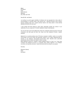 Recommendation Letter for Graduate School From Employer Template