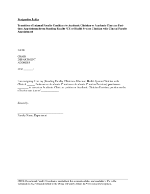 Academic Internal Faculty Resignation Letter Template