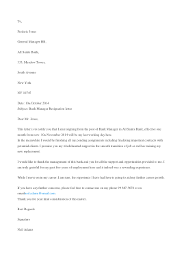 Free Download PDF Books, Bank Manager Job Resignation Letter Template