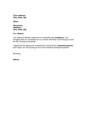 Company Internship Resignation Letter Template