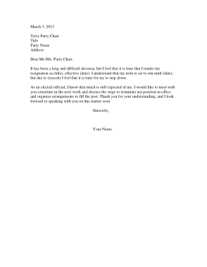Elected Official Resignation Letter Template