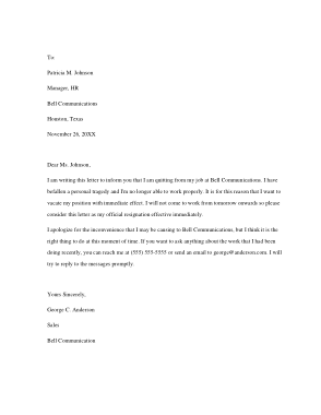 Immediate Job Resignation Letter Template