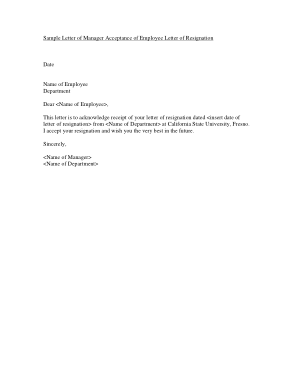 Manager Acceptance of Employee Letter of Resignation Template