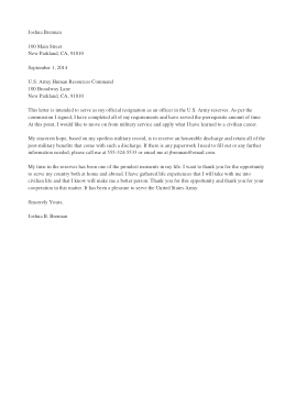 Military Army Officer Resignation Letter Sample Template