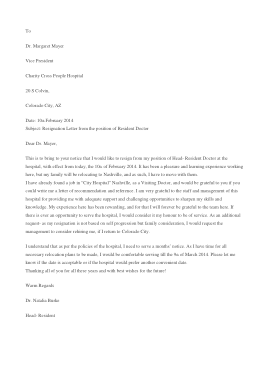 Resident Doctor Resignation Letter Template