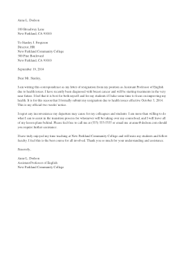 Resignation Letter to Director due To Health Problem Template