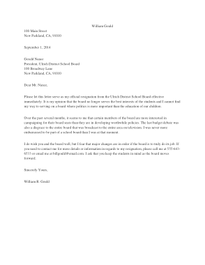 School Board Resignation Letter Template