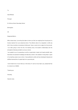 Secondary School Teacher Resignation Letter Template