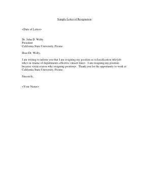 University Faculty Resignation Letter Template