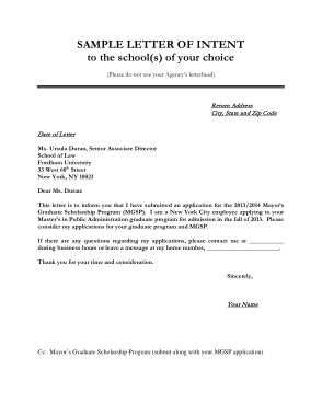 Graduate Student Letter of Intent Template