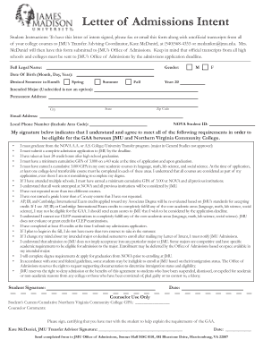 Student Admissions Letter of Intent Template