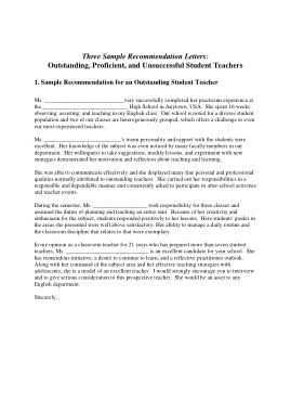 Student Teacher Recommendation Letter Template