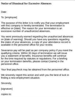 Notice of Dismissal for Excessive Absences Template