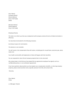 Termination Letter Example Template