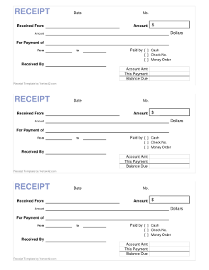 Printable Cash Payment Receipt Form Template