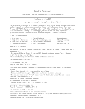 Payroll Executive Experience Resume Template
