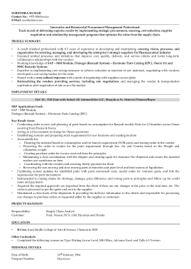 Purchase Executive Experience Resume Sample Template
