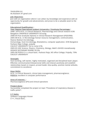 Clinical Research Fresher Resume Template