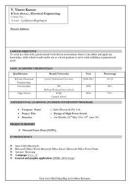 Free Download PDF Books, Electrical Engineer Fresher Resume Template